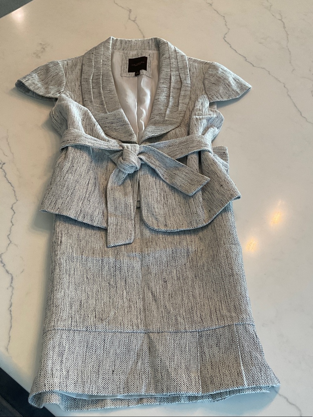 The Limited Light Gray Tweed Peplum Dress with Belt